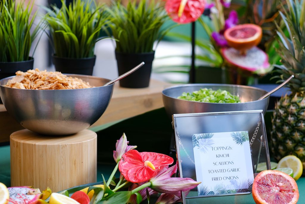 Fresh Bowl Station ingredients prepared for large event catering at Armature Works