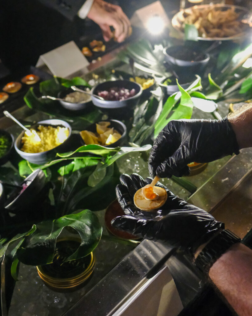 Caviar bar at a Floridian Social wedding catered by Good Food Events + Catering
