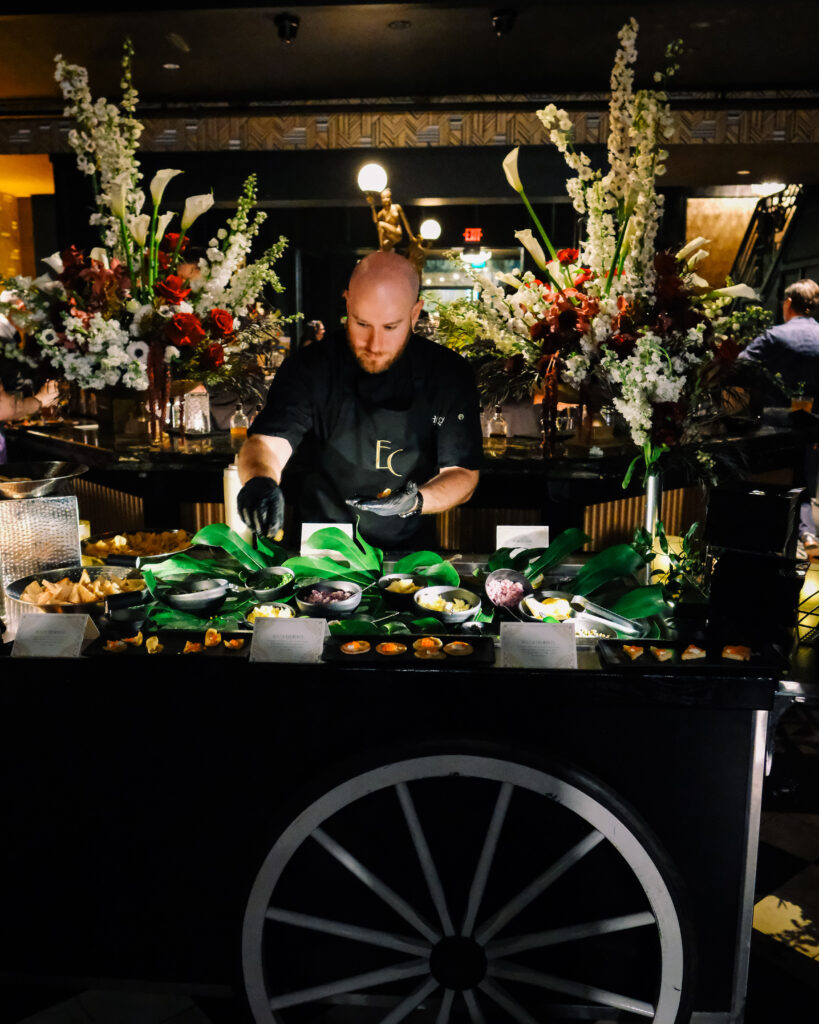 Caviar bar at a Floridian Social wedding catered by Good Food Events + Catering