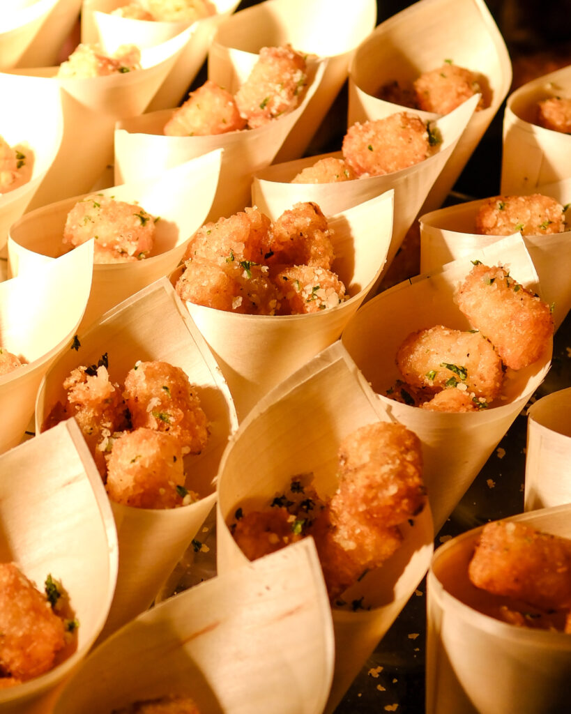 Parmesan tater tots served as a late-night wedding snack