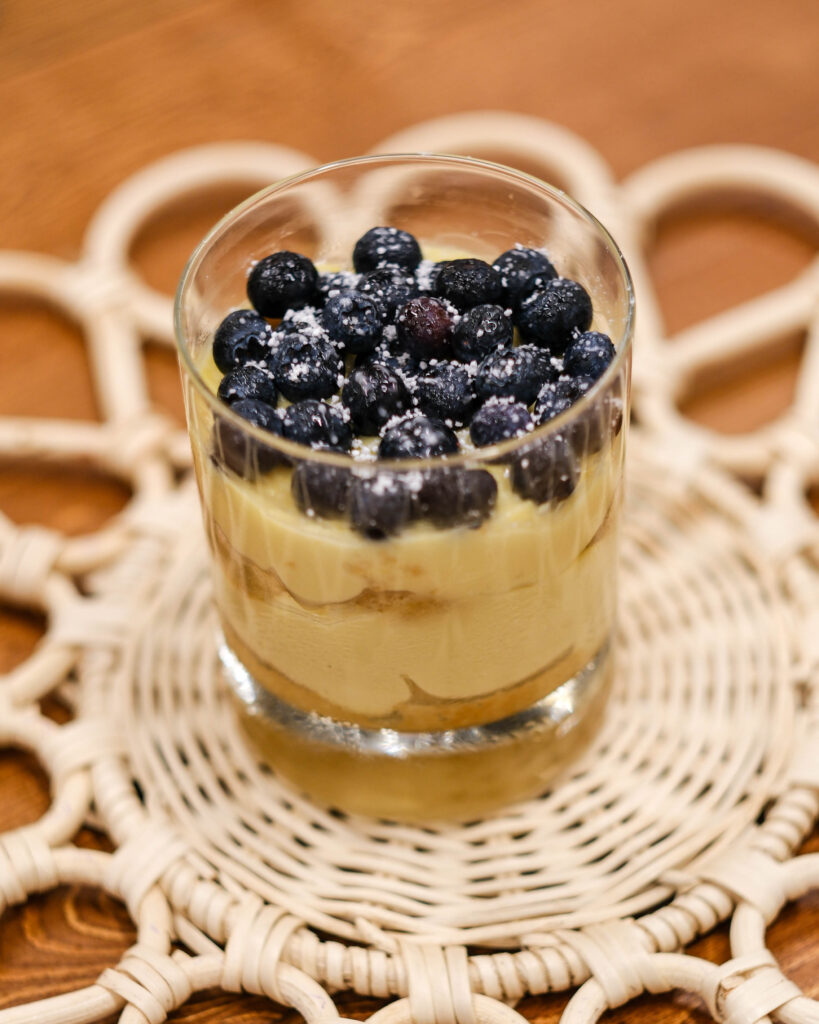 Limoncello lady finger verrine with Italian pastry cream and fresh blueberries